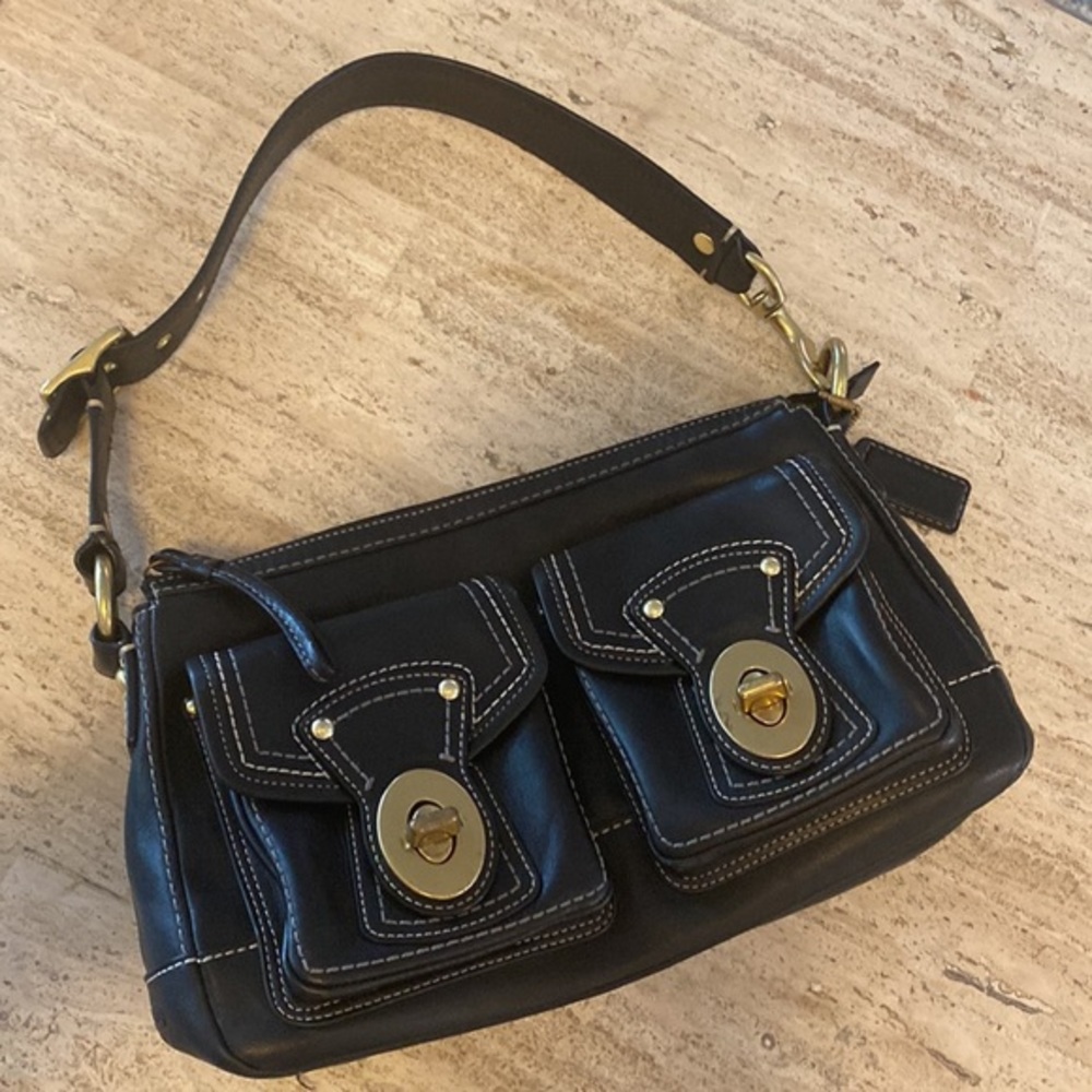 COACH LEGACY 65th ANNIVERSARY BLACK VACHETTA LEATHER DOUBLE POCKETS BAG